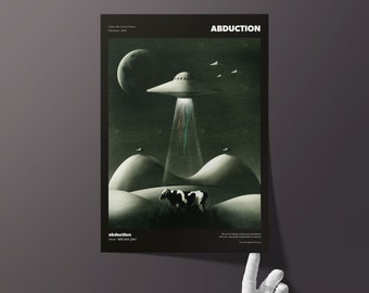 Abducted Cow Print With Retro Sci-Fi Wall Art