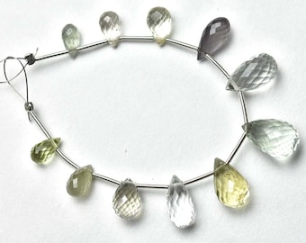 11 pcs Mix gemstone briolettes faceted Teardrop shape beads , briolettes beads for jewelry, briolettes strand - 4.5 inches/5x8-8x14mm/c-1206