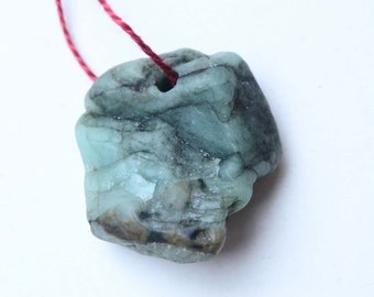 Natural Shape Emerald 3mm Drilled Hole Rough Stone, 24x21x9mm , Natural Uncut Gemstone , Gems for Pendant , Necklace Jewelry making/c-1151