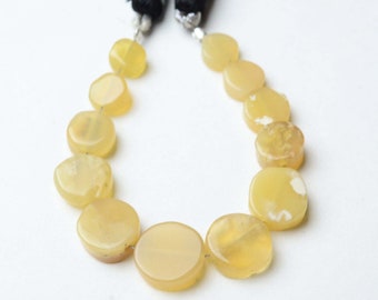 12 pcs Yellow Opal Plain smooth beads , Yellow Opal Coin shape strand , Yellow Opal beads , Yellow Opal for jewelry - 4 inches/6-10mm/c-867