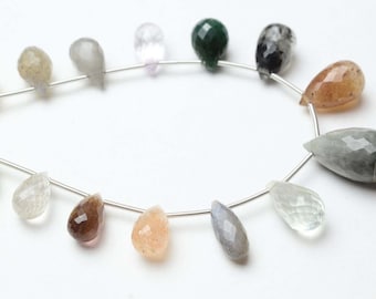 14 pcs Mix gemstone briolettes faceted Teardrop shape beads , briolettes beads for jewelry, briolettes strand - 6 inches/7x11-9x14.5mm/c-846