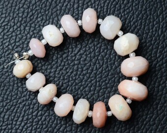 15 pcs Peruvian pink opal faceted Strand , pink opal Rondelle shape, pink opal beads Strand, pink opal for jewelry - 4.5 inches/9-11mm/c-254