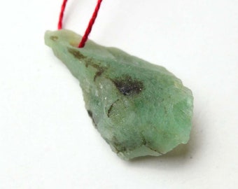 Natural Shape Emerald 3mm Drilled Hole Rough Stone, 31x16x10mm , Natural Uncut Gemstone , Gems for Pendant , Necklace Jewelry making/c-1126