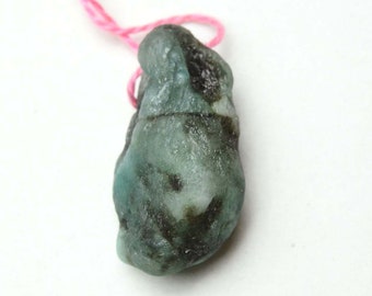 Natural Shape Emerald 1mm Drilled Hole Rough Stone, 27x14x12mm , Natural Uncut Gemstone , Gems for Pendant , Necklace Jewelry making/c-1055