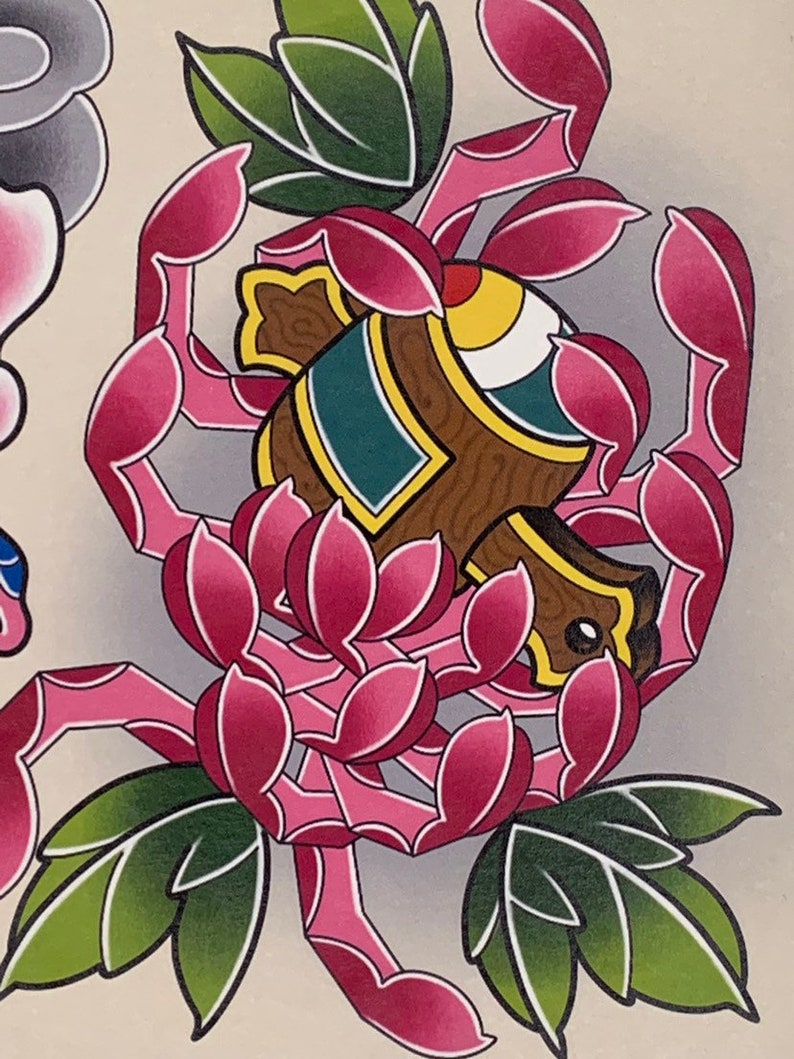 Japanese flowers with lucky charms Etsy