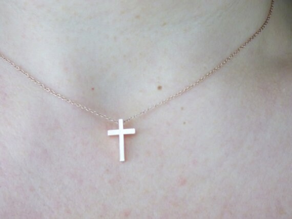 Tiny Cross Necklace Dainty Thin Rose Gold Necklace Delicate | Etsy