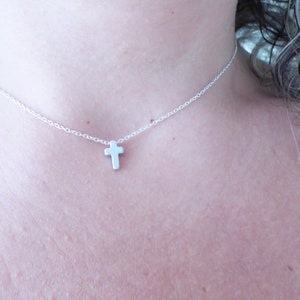 Tiny Cross Necklace, Dainty Thin Sterling Silver Necklace, Delicate ...