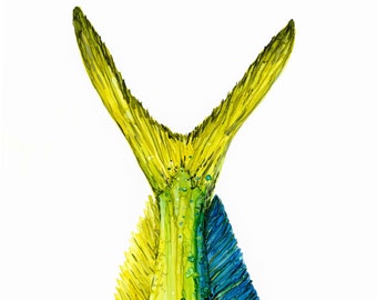 Mahi Mahi Fish Print: Whimsical Alcohol Ink Painting