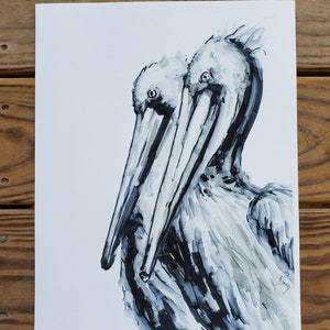 Pelican Fine Art Print, Pelican Ink painting, Pelican Wall Art, Coastal Wall Decor