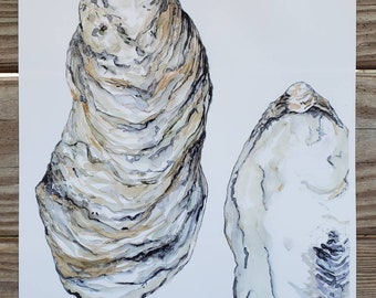 Neutral Oyster Watercolor Art Print: Coastal Decor