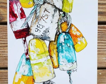 Nautical Buoy Art Print: Coastal Wall Decor