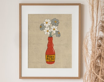 Hot Sauce Vase with Flowers Wall Art Print Home Decor