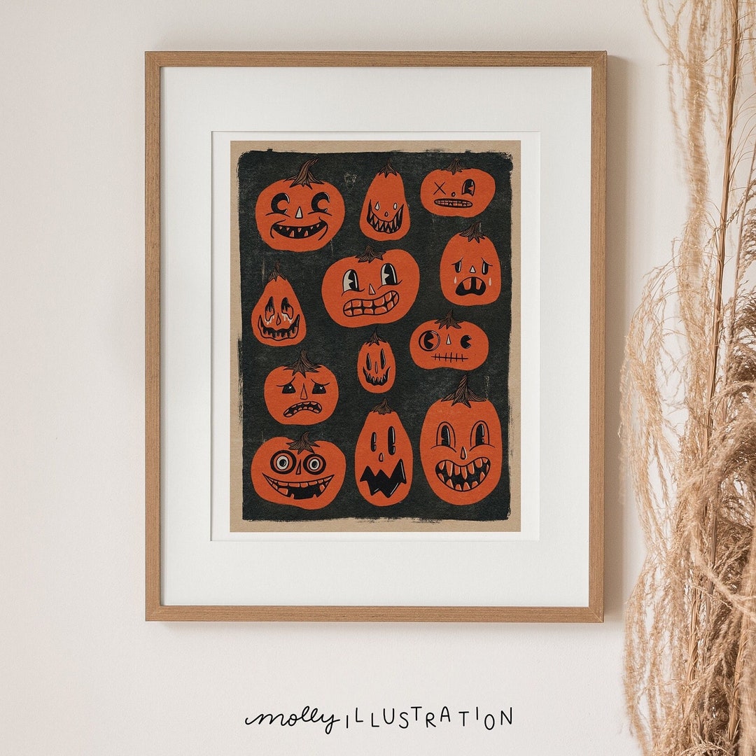 Jack O’ Lanterns Halloween Pumpkin Vintage Style Art Print Home Decor ...