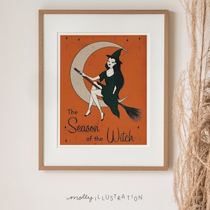 The Season of the Witch Vintage Inspired Pin Up Halloween Art Print Home Decor