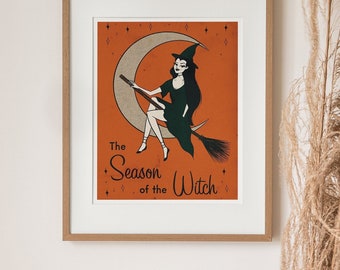 The Season of the Witch Vintage Inspired Pin Up Halloween Art Print Home Decor