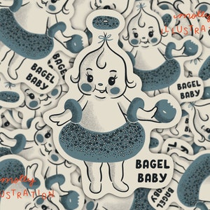 Bagel Baby Kewpie Cartoon Sticker Waterproof Vinyl Sticker Retro Style, Vintage Inspired, Mid Century Illustration image 1