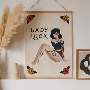 Lady Luck Vintage Inspired Pin Up Sailor Jerry Art Print Home Decor