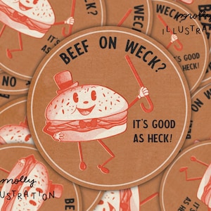 Beef on Weck, It’s Good as Heck! Mid Century Style Waterproof Vinyl Sticker- Buffalo New York