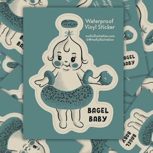 Bagel Baby Cartoon Sticker Waterproof Vinyl Sticker- Retro Style, Vintage Inspired, Mid Century Illustration