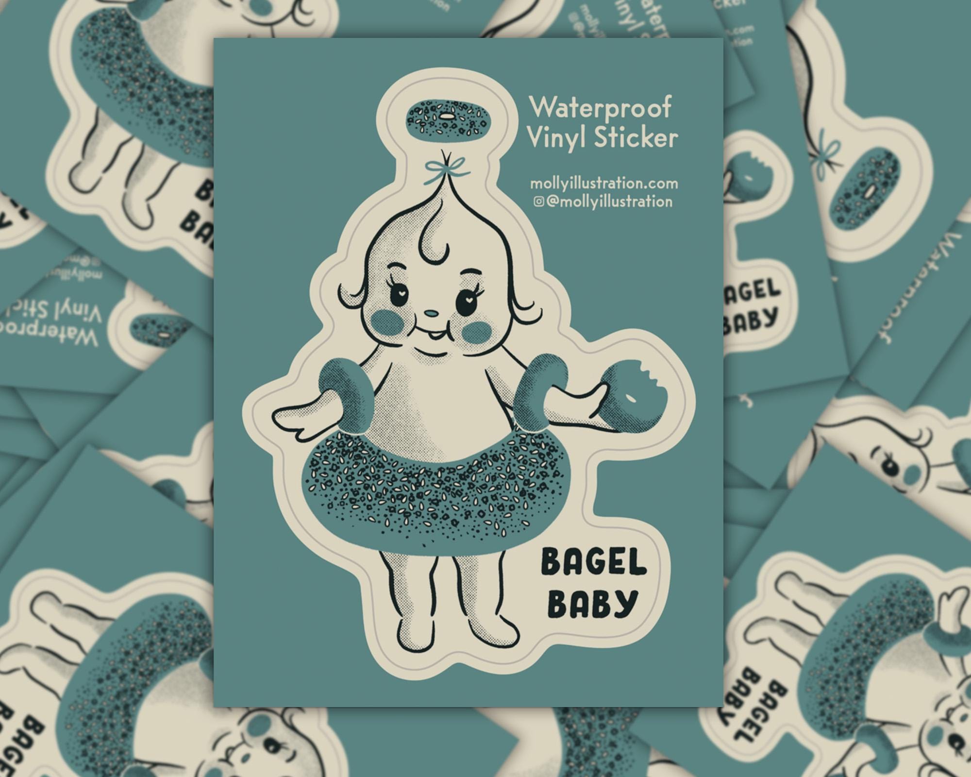 Bagel Baby Cartoon Sticker Waterproof Vinyl Sticker- Retro Style, Vintage Inspired, Mid Century Illustration