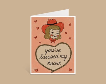 You've Lassoed my Heart Western Cowgirl Cute Vintage Inspired Valentine Greeting Card