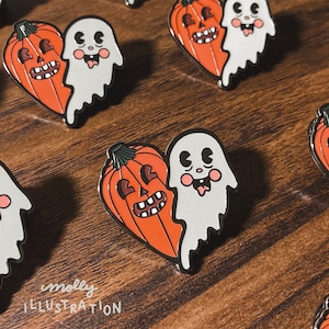 Pin de esmalte duro de calabaza y fantasma de estilo vintage de Spooky Pals