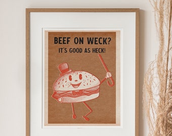 Beef on Weck, It's Good as Heck! Mid Century Style Buffalo NY Art Print Home Decor