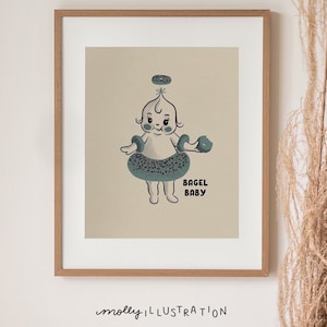 Bagel Baby Cartoon Food Lover Art Print Wall Decor