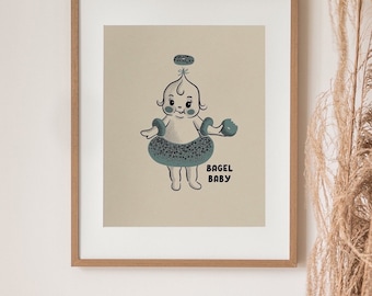 Bagel Baby Kewpie Food Lover Art Print Wall Decor