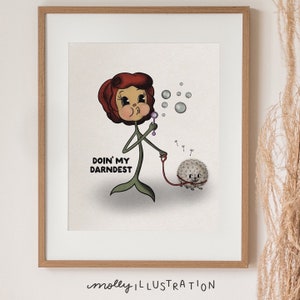 Doin’ my Darndest Rubberhose Flower Art Print Wall Decor