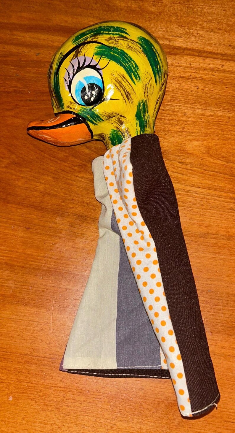 Vintage Handmade Duck Hand Puppet - Hand-painted Papier-mâché Head ...