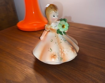 Figura de piedra de cumpleaños con topacio de noviembre de Josef Originals, vestido melocotón: adorno de cerámica para tarta de noviembre