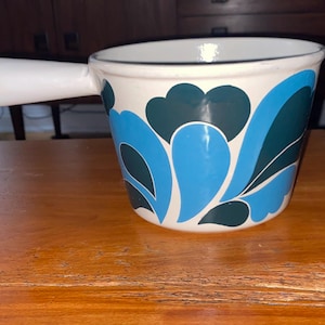 Le Creuset &#39;Blue Peacock&#39; Fondue Pot / Enameled Cast Iron / Vintage 1970&#39;s, France