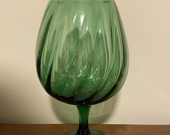 Mid Century Modern Empoli Green Optic Brandy Snifter 1960 Italy Emerald Green Decor