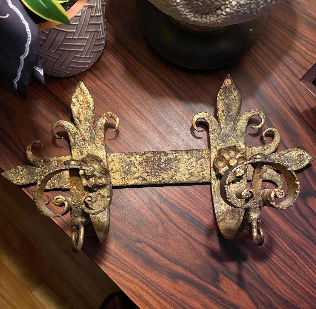 LARGE ANTIQUE BRASS Curtain Tie Backs Hooks French Old Victorian Rococo Leaf £40.00 - UK