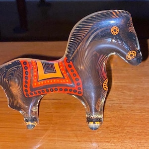Abraham Palatnik Brazil Mid Century Lucite Acrylic Horse Op Art Sculpture 3.5” Orange Black Pony