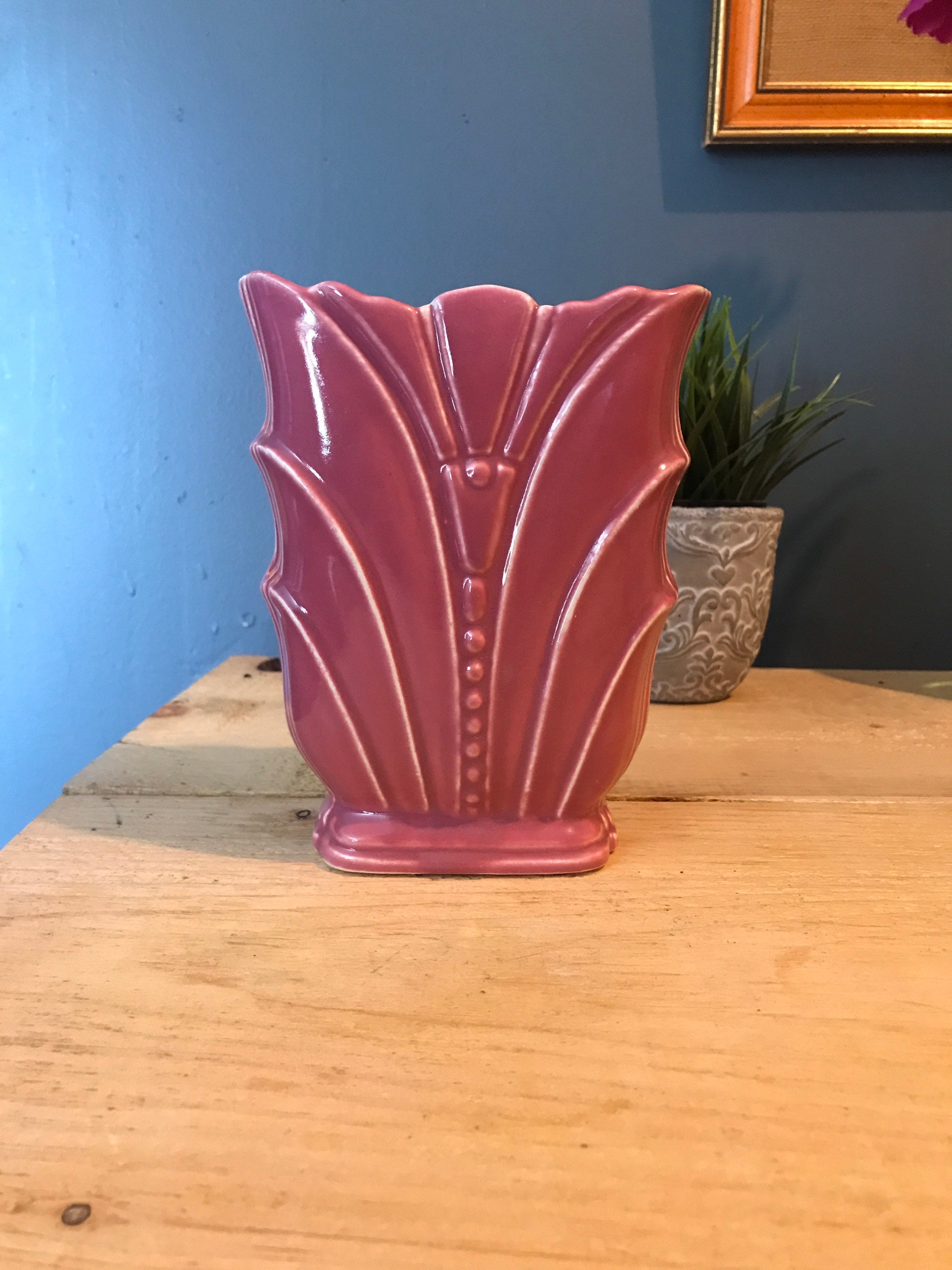 Vintager Art Deco Pottery Vase USA 551 Mauve Dark Pink | Etsy