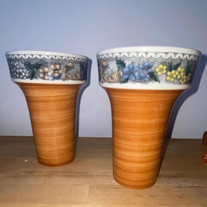 2 Vintage Gorgel Burgund Candle holders W.Germany 1970 Floral Porcelain