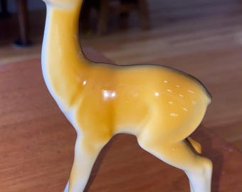 Vintage Hollohaza fawn deer Hungarian figurine brown with yellow spots porcelain doe statue