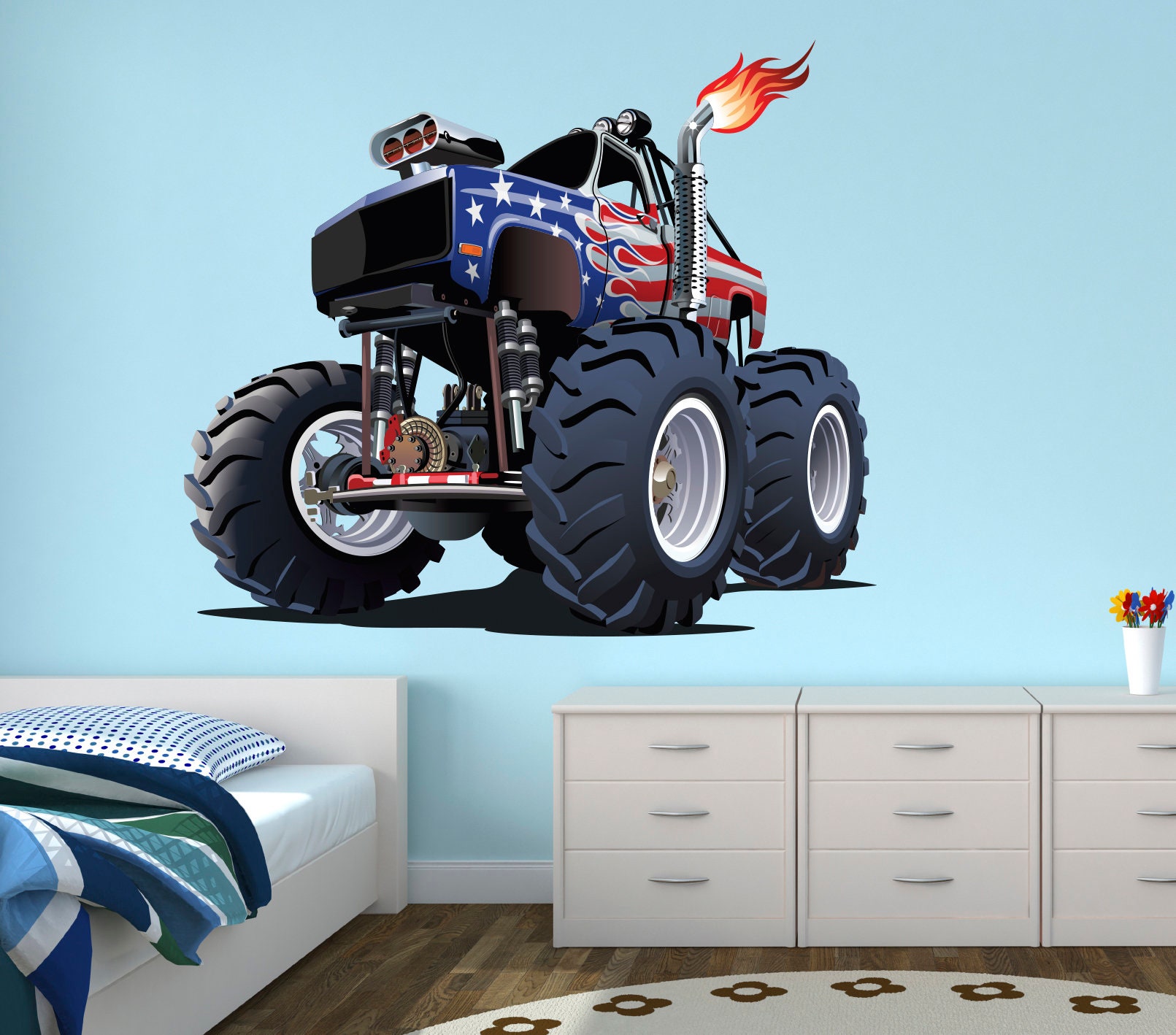 Monster Truck Racing Wall Decal Kids Bedroom Art Decor Sticker Etsy UK