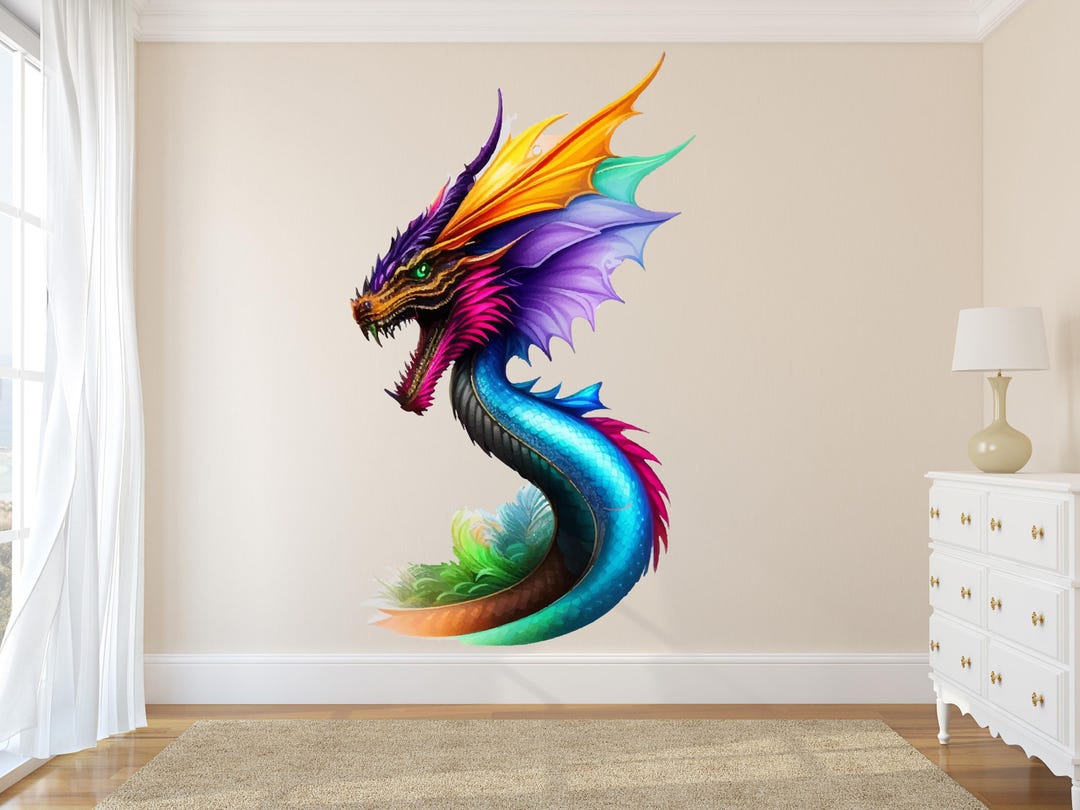 Rainbow Dragon Wall Decal Vinyl Sticker – Bright Fantasy Mural for Kids ...