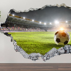 Soccer Field And Ball Wall Decal Art Decor 3D Smashed Sticker Poster Room Mural A-418