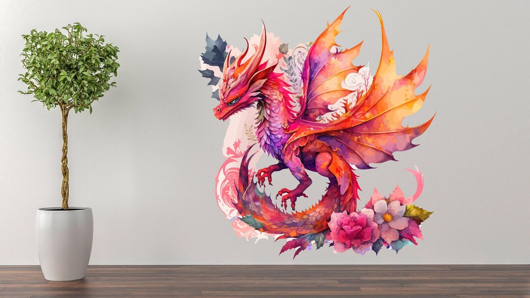 Magical Dragon Wall Decal Vinyl Sticker – Colorful Fantasy Mural for ...