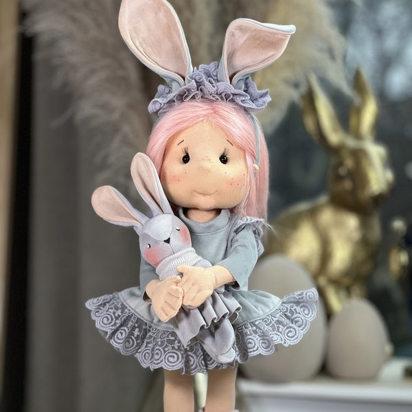 Easter Bunny 2024 Lucy- 15" (38 cm) -Unique Handmade Doll with Motion Skeleton