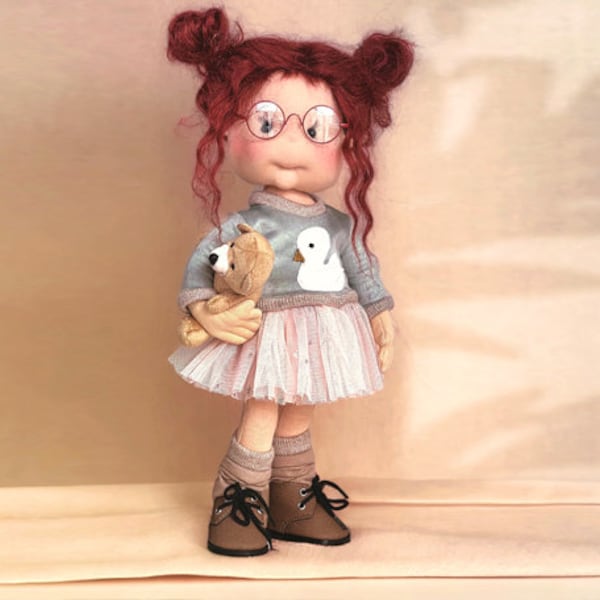 Gusia- 15" (38 cm) -Unique Handmade Doll with Motion Skeleton