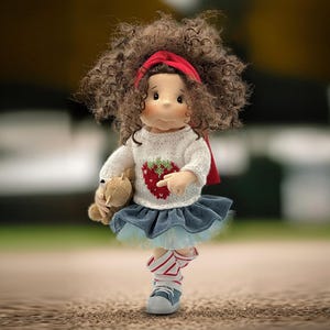 Handmade Fabric Doll &quot;Wild Strawberry&quot; | 15&quot; (38cm) | Fully Articulated |  Stand Alone |  Play or display | Kids | Collectors