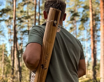 Wooden Document Tube: Architect Drawing Roll Case, Leather Strap