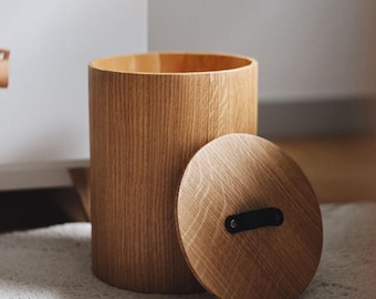 Handmade Wooden Trash Can with lid | Minimalist Waste Basket for Home & Office | Personalized Wood Garbage Bin