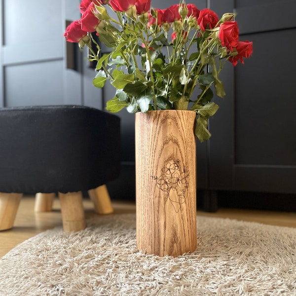 Vase moderne en bois de fleurs naturelles, vase artisanal pour bouquet de roses, pot personnalisé pour plantes naturelles et séchées, cadeaux en bois pour fleuriste