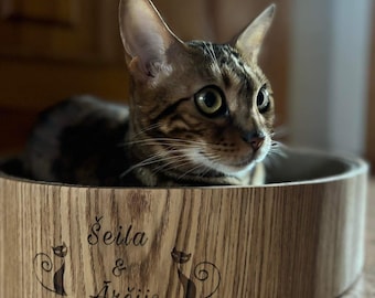 Minimalist Cat Bed Scratcher, Wooden Cat Furniture with Custom Name, Cozy Cat Lounge Gift
